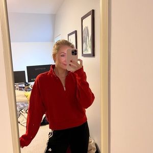 Red cropped 1/4 zip sweater